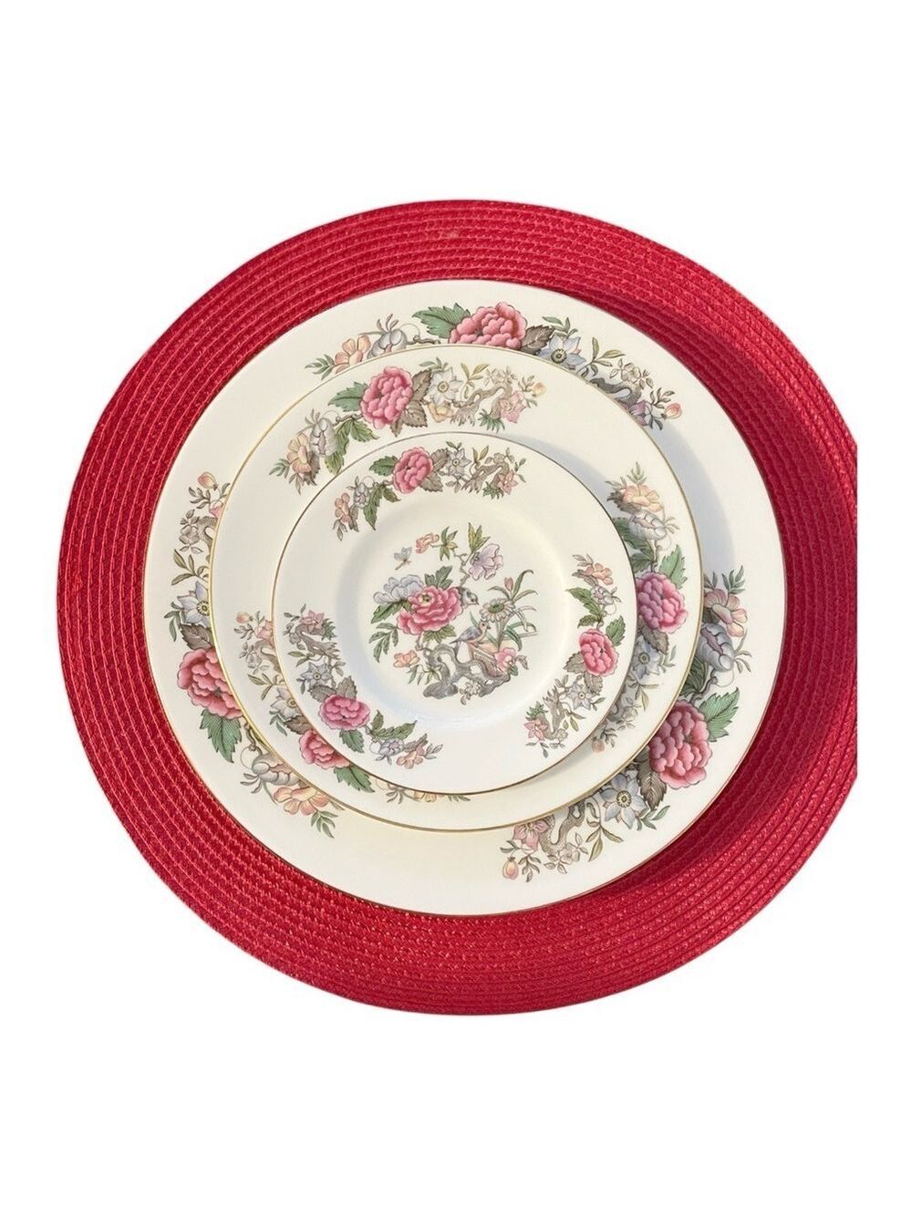 Wedgwood Cathay Bone China Floral Dinner, Salad, & Bread & Butter Plate Set.